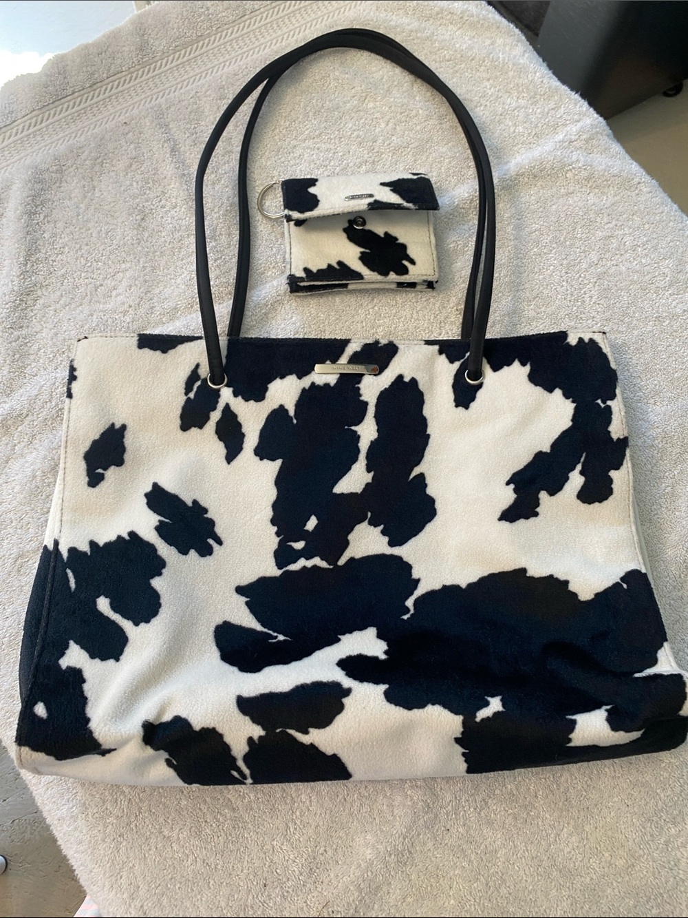Nine West Black & White Cow Print Tote Bag with Card Holder
